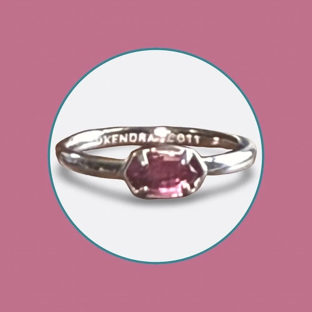 Kendra Scott Stackable Pink Tourmaline Stone‎ Ring 7.25 Silver Dainty Retired